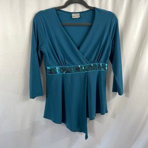Fashion Bug ~ Teal top sequin waist accent size Small